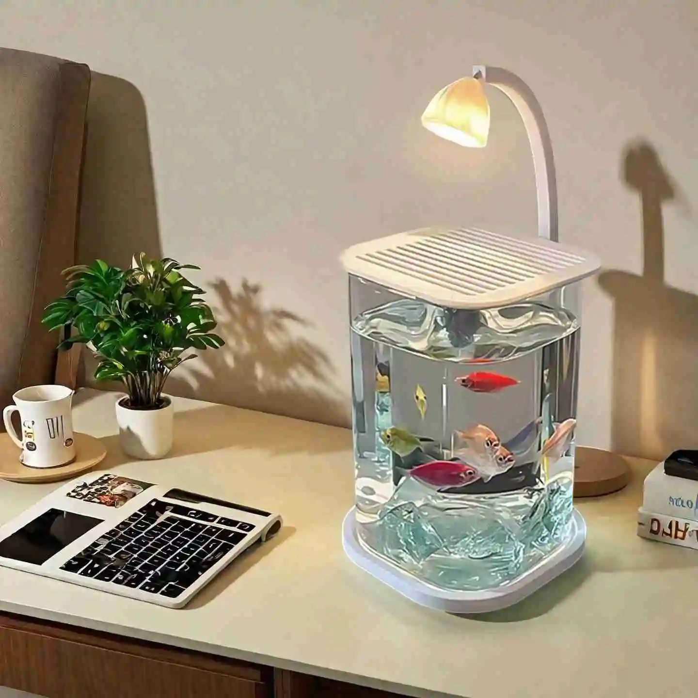 Mini acuario de escritorio con - Aquarium Fish Betta reseña y precio